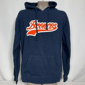 Denver Broncos NFL Football Script Patch Navy Blue Hoodie Women's LARGE